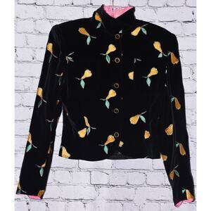 Ungaro Parallele Paris Couture Black Velvet Embroidered Pears Jacket Size 6